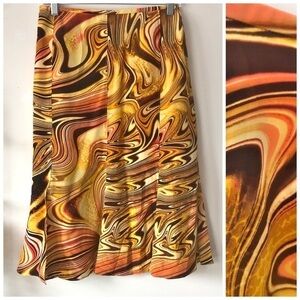 Escada Vintage Y2K Silk Psychedelic Marble Print Midi Slit Hem Skirt Sz 44/US 14